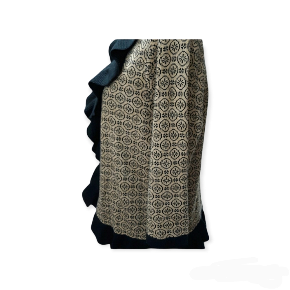 Womens Vtg Designers originals Black tan Petite Large Sweater Ruffled Cardigan - Picture 5 of 7